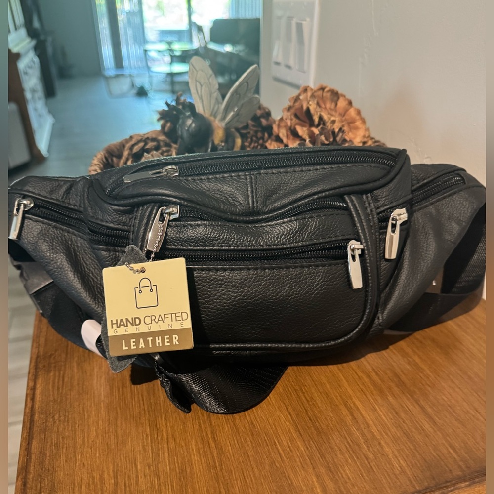 Hand Crafted Black Leather Waist Bag